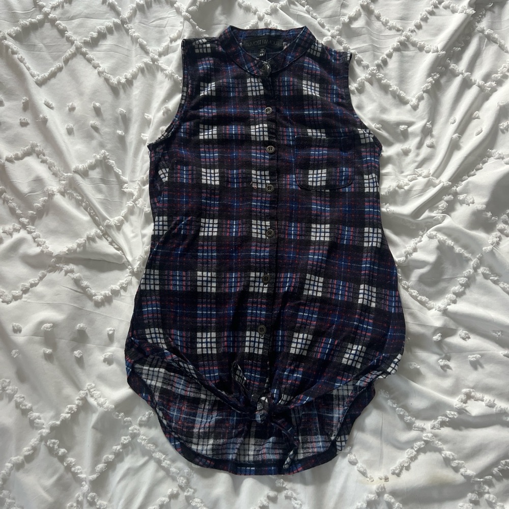 Almost Famous Blue Plaid Button-Up Top Size XS